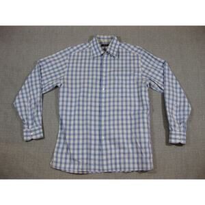 ACIS Shirt Men Large Plaid Checkered Long Sleeve Button Down Shirt Blue‎
